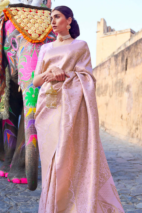 VastraLakshmi Prominent Baby Pink Kanjivaram Silk Saree with Entrancing Blouse Piece