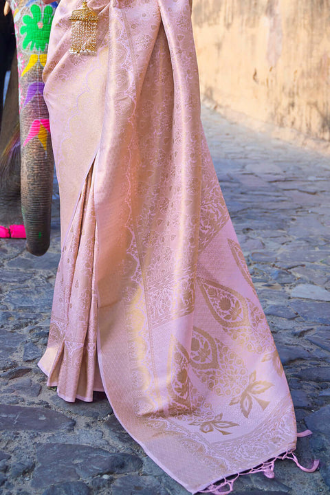 VastraLakshmi Prominent Baby Pink Kanjivaram Silk Saree with Entrancing Blouse Piece