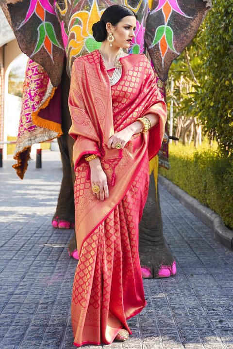 VastraLakshmi Ideal Dark Pink Kanjivaram Silk Saree With Ebullience Blouse Piece