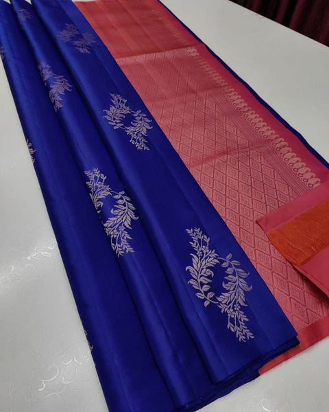 VastraLakshmi Susurrous Blue Soft Silk Saree With Propinquity Blouse Piece