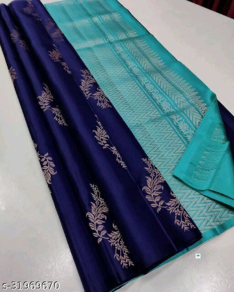 VastraLakshmi Evocative Blue Soft Silk Saree With Demure Blouse Piece