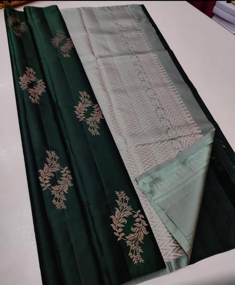 VastraLakshmi Adoring Dark Green Soft Silk Saree With Flameboyant Blouse Piece