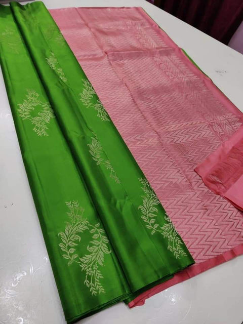 VastraLakshmi Designer Mehndi Soft Silk Saree With Glowing Blouse Piece