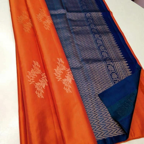 VastraLakshmi Mellifluous Orange Soft Silk Saree With Alluring Blouse Piece