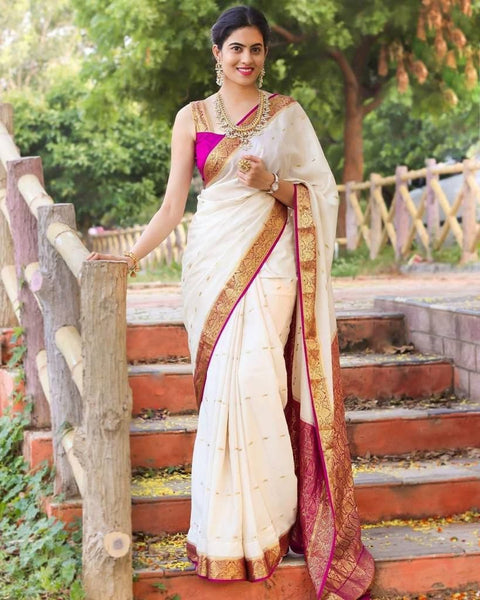 VastraLakshmi Lissome Off White Soft Silk Saree With Admirable Blouse Piece