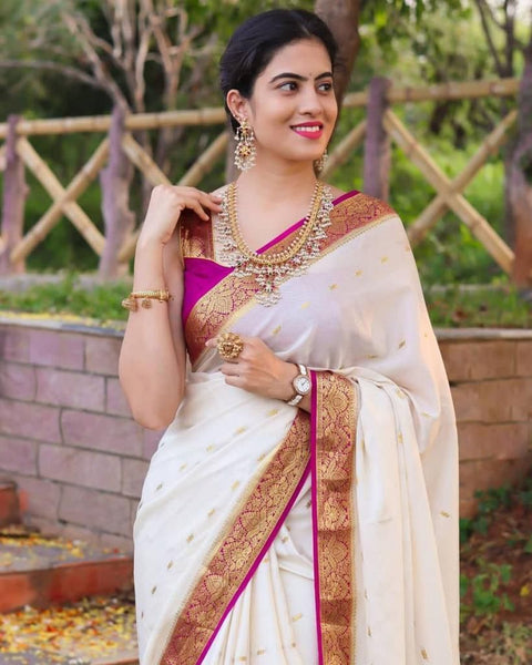 VastraLakshmi Lissome Off White Soft Silk Saree With Admirable Blouse Piece