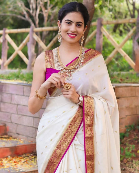 VastraLakshmi Lissome Off White Soft Silk Saree With Admirable Blouse Piece