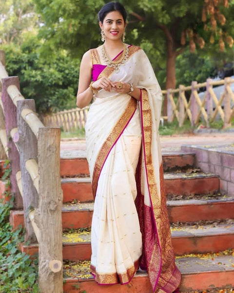 VastraLakshmi Lissome Off White Soft Silk Saree With Admirable Blouse Piece