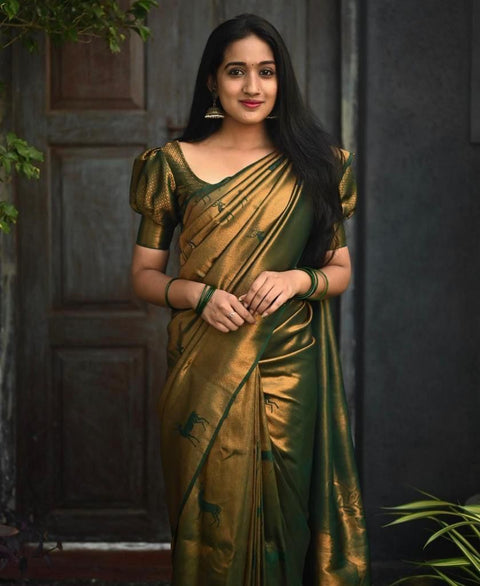 VastraLakshmi Gossamer Dark Green Soft Silk Saree With Comely Blouse Piece