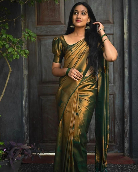 VastraLakshmi Gossamer Dark Green Soft Silk Saree With Comely Blouse Piece