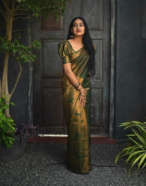 VastraLakshmi Gossamer Dark Green Soft Silk Saree With Comely Blouse Piece