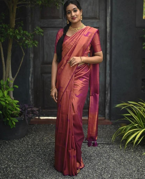 VastraLakshmi Nemesis Dark Pink Soft Silk Saree With Ailurophile Blouse Piece