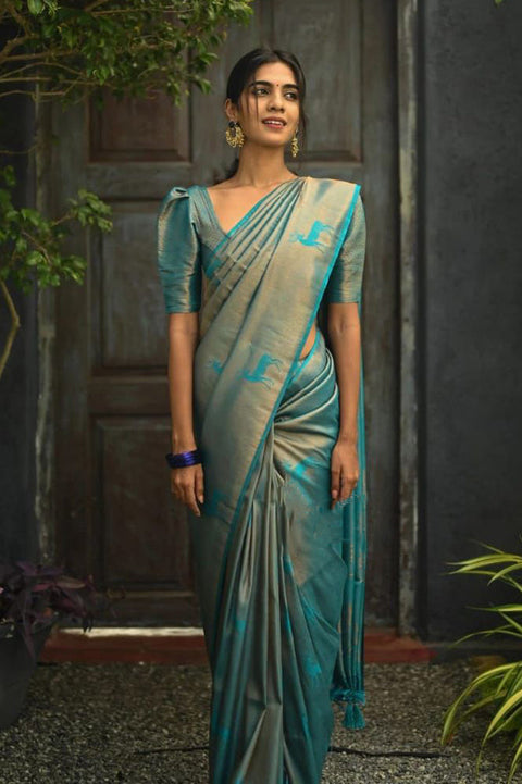 VastraLakshmi Excellent Sky Soft Silk Saree With Dalliance Blouse Piece