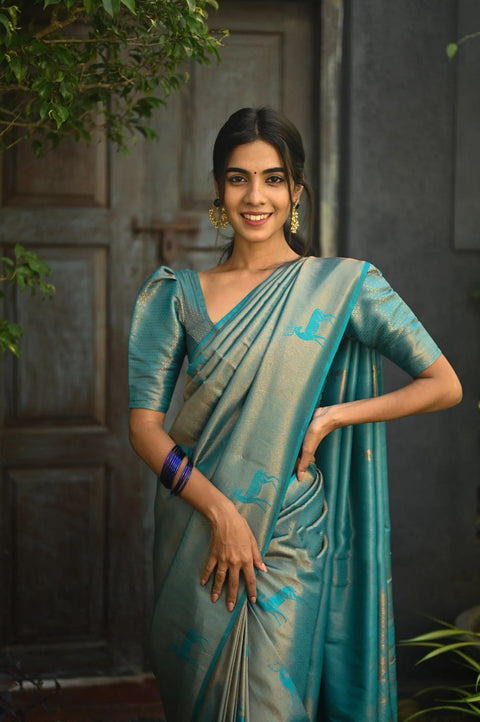 VastraLakshmi Excellent Sky Soft Silk Saree With Dalliance Blouse Piece