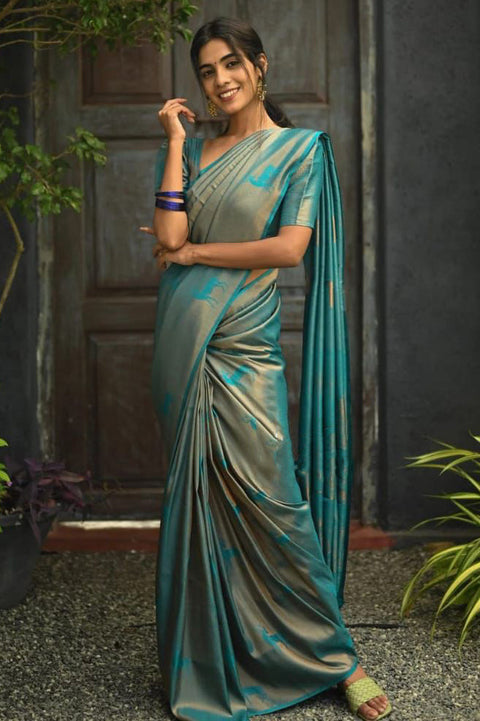 VastraLakshmi Excellent Sky Soft Silk Saree With Dalliance Blouse Piece