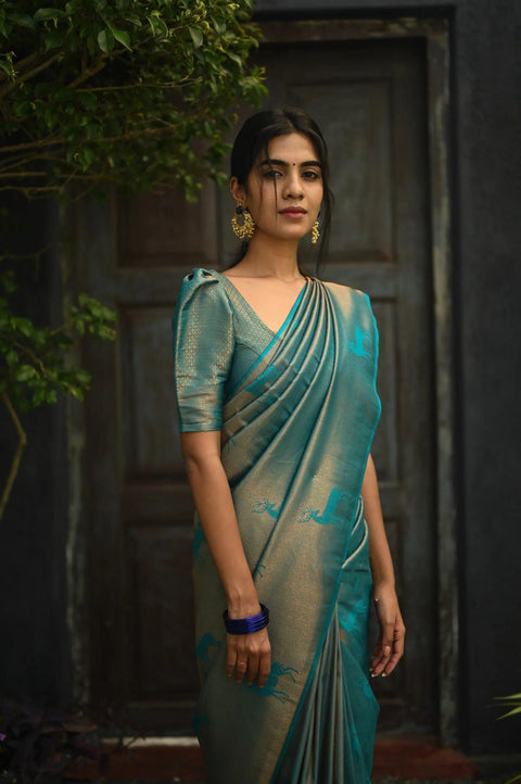 VastraLakshmi Excellent Sky Soft Silk Saree With Dalliance Blouse Piece