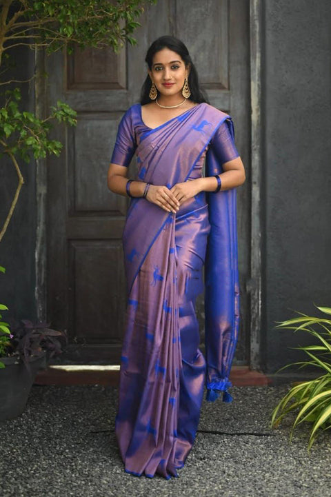 VastraLakshmi Efflorescence Royal Blue  Soft Silk Saree With Nemesis Blouse Piece