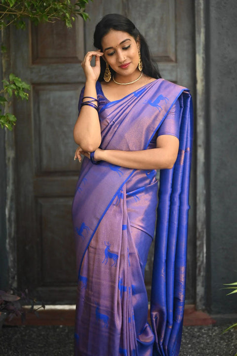 VastraLakshmi Efflorescence Royal Blue  Soft Silk Saree With Nemesis Blouse Piece