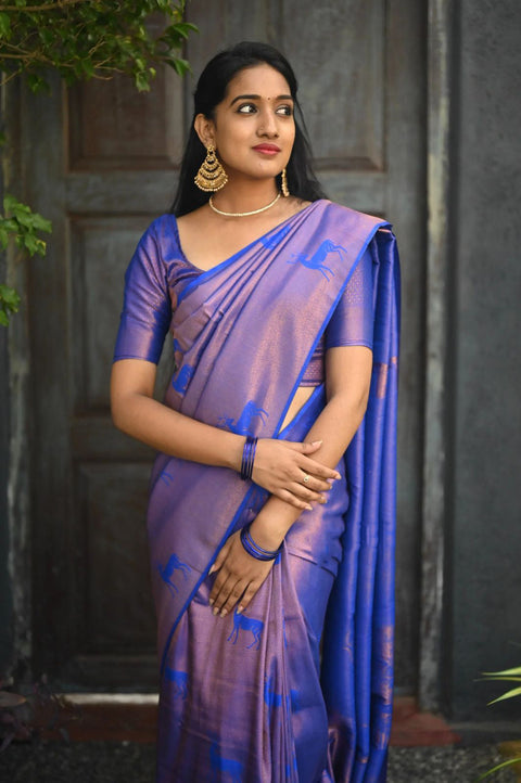 VastraLakshmi Efflorescence Royal Blue  Soft Silk Saree With Nemesis Blouse Piece