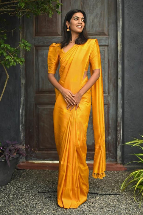 VastraLakshmi Serendipity Yellow Soft Silk Saree With Susurrous Blouse Piece