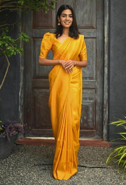 VastraLakshmi Serendipity Yellow Soft Silk Saree With Susurrous Blouse Piece