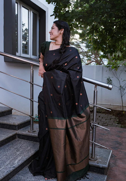 VastraLakshmi Elision Black Soft Silk Saree With Comely Blouse Piece