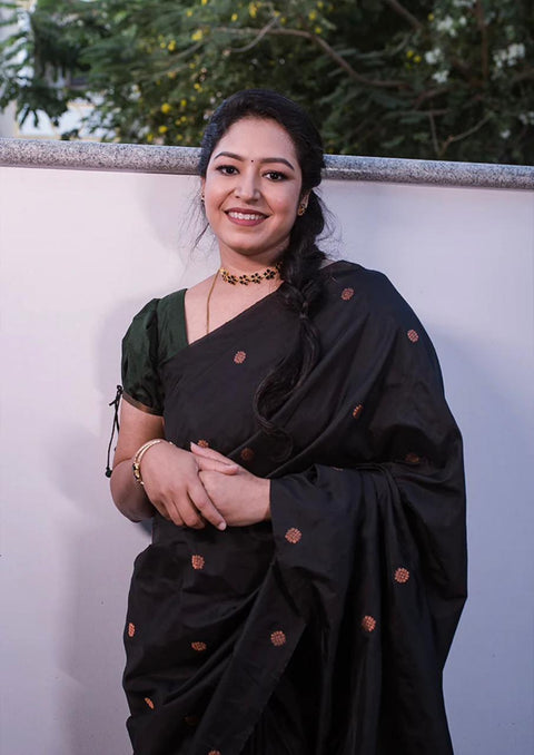 VastraLakshmi Elision Black Soft Silk Saree With Comely Blouse Piece