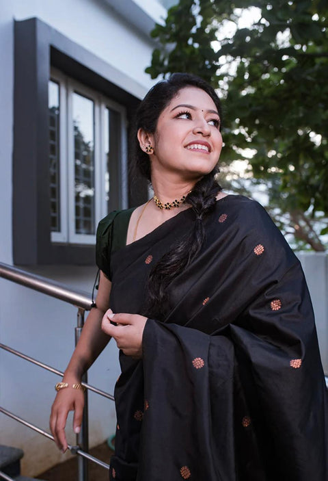 VastraLakshmi Elision Black Soft Silk Saree With Comely Blouse Piece