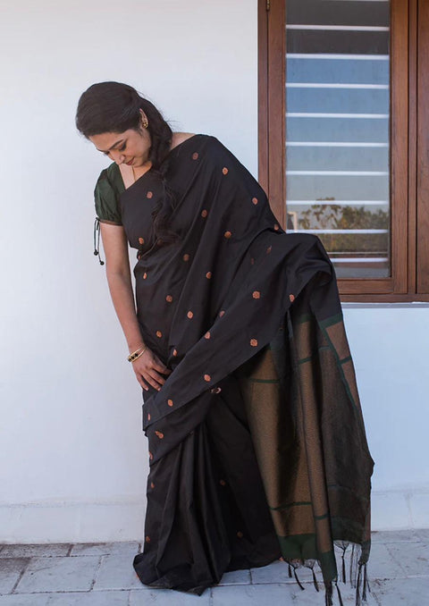 VastraLakshmi Elision Black Soft Silk Saree With Comely Blouse Piece