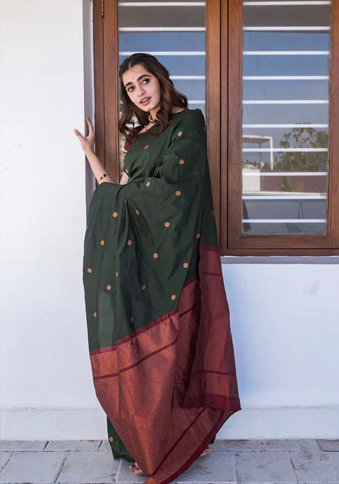 VastraLakshmi Vestigial Dark Green Soft Silk Saree With Staggering Blouse Piece