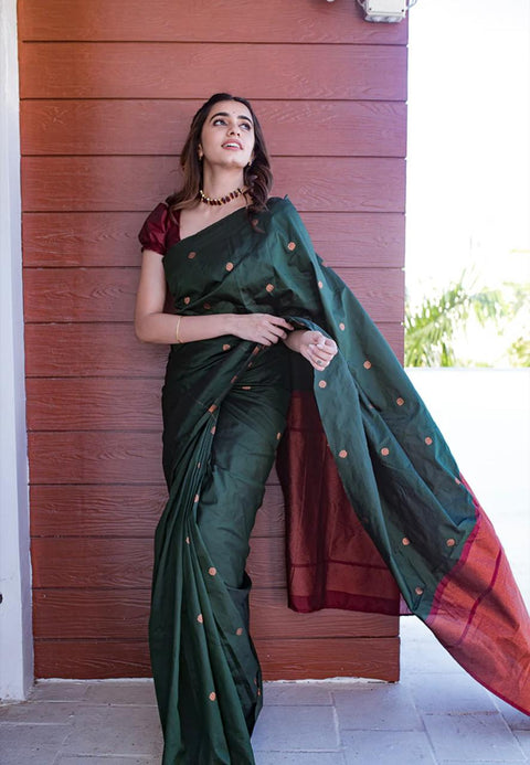 VastraLakshmi Vestigial Dark Green Soft Silk Saree With Staggering Blouse Piece