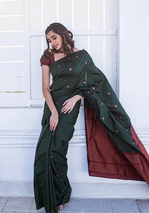 VastraLakshmi Vestigial Dark Green Soft Silk Saree With Staggering Blouse Piece