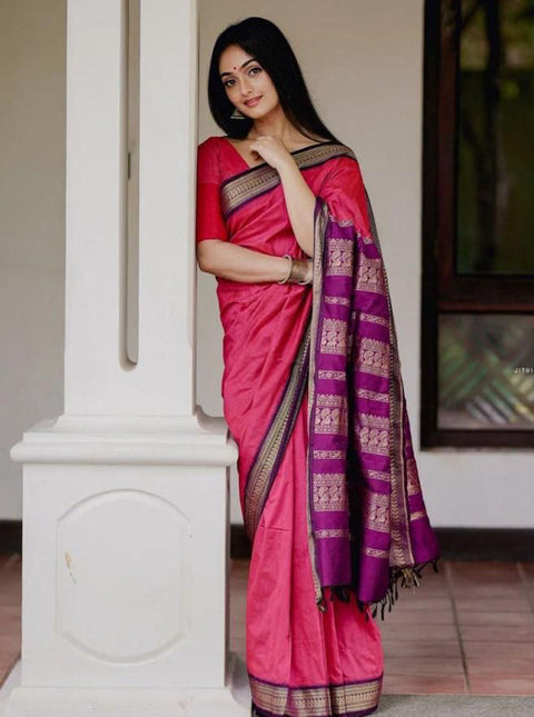 VastraLakshmi Excellent Pink Soft Banarasi Silk Saree With Murmurous Blouse Piece