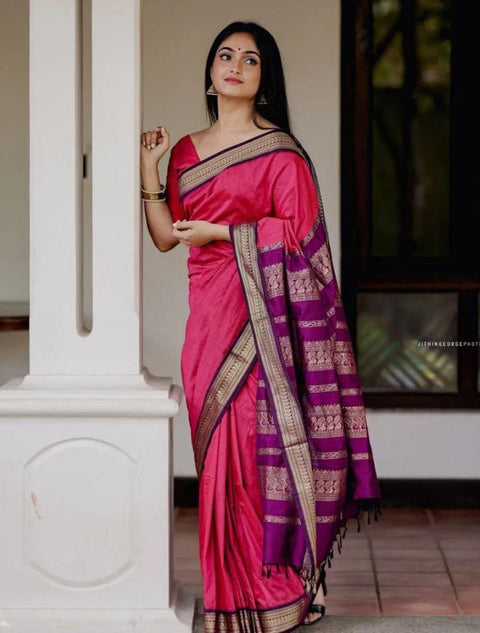 VastraLakshmi Excellent Pink Soft Banarasi Silk Saree With Murmurous Blouse Piece