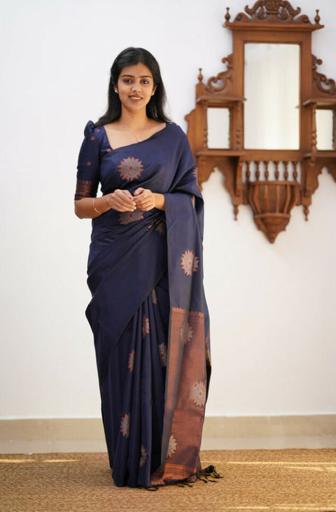 VastraLakshmi Magnetic Navy Blue Soft Silk Saree With Tempting Blouse Piece