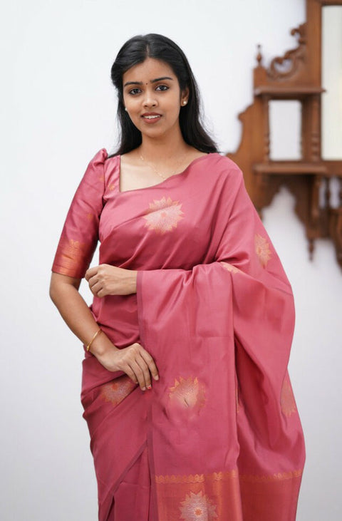 VastraLakshmi Artistic Pink Soft Silk Saree With Splendiferous  Blouse Piece