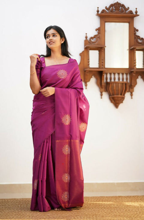 VastraLakshmi Luxuriant Purple Soft Silk Saree With Snappy Blouse Piece