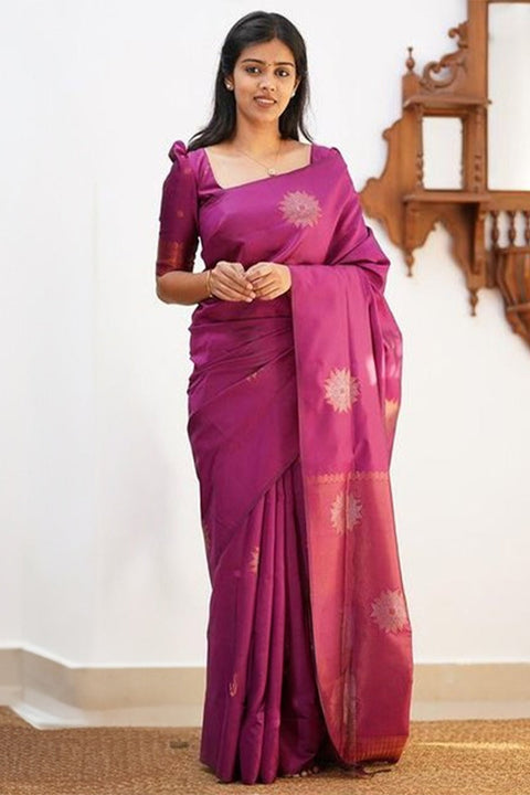 VastraLakshmi Luxuriant Purple Soft Silk Saree With Snappy Blouse Piece