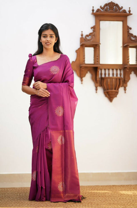 VastraLakshmi Luxuriant Purple Soft Silk Saree With Snappy Blouse Piece