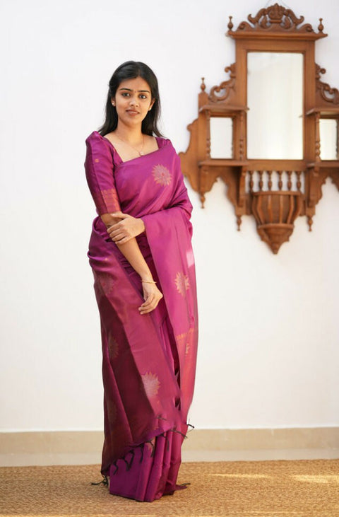 VastraLakshmi Luxuriant Purple Soft Silk Saree With Snappy Blouse Piece