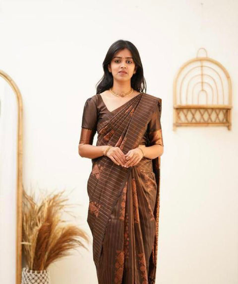 VastraLakshmi Marvellous Brown Soft Silk Saree With Elegant Blouse Piece