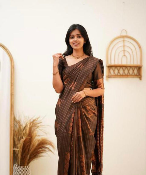 VastraLakshmi Marvellous Brown Soft Silk Saree With Elegant Blouse Piece