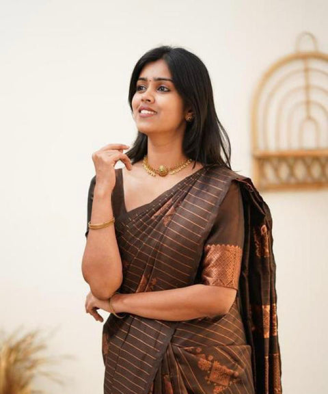 VastraLakshmi Marvellous Brown Soft Silk Saree With Elegant Blouse Piece