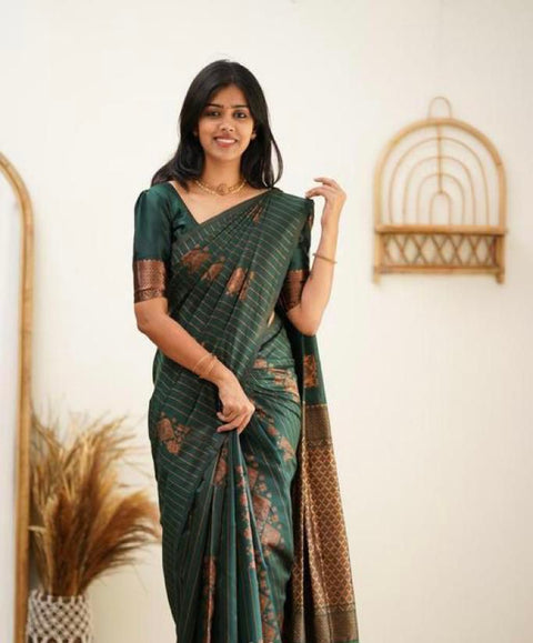 VastraLakshmi Amazing Dark Green Soft Silk Saree With Gorgeous Blouse Piece