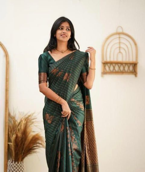 VastraLakshmi Amazing Dark Green Soft Silk Saree With Gorgeous Blouse Piece