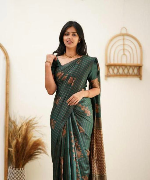 VastraLakshmi Amazing Dark Green Soft Silk Saree With Gorgeous Blouse Piece