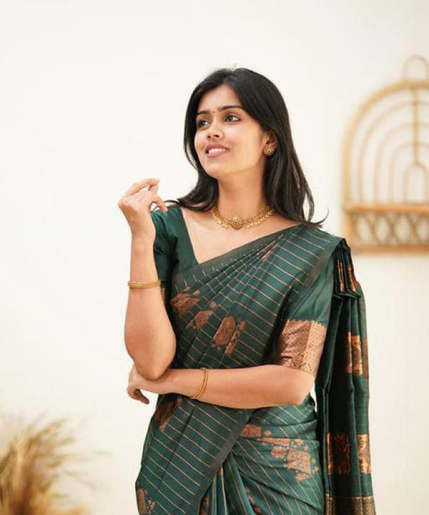 VastraLakshmi Amazing Dark Green Soft Silk Saree With Gorgeous Blouse Piece