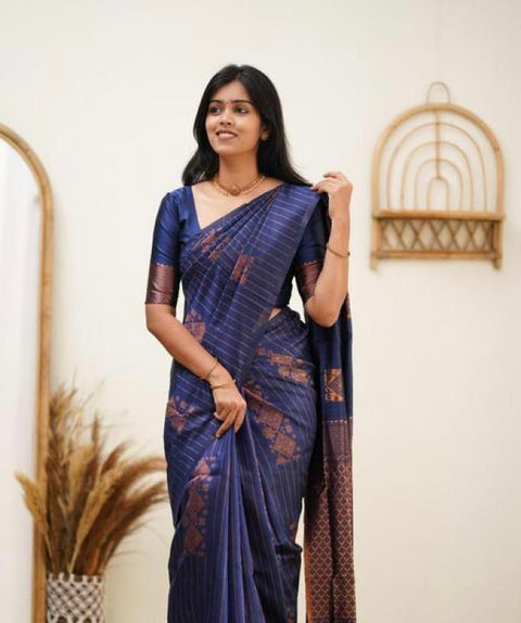 VastraLakshmi Sophisticated Navy Blue Soft Silk Saree With Attractive Blouse Piece