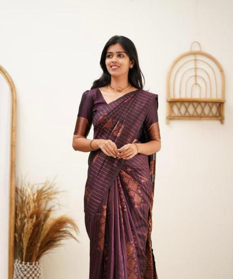 VastraLakshmi Gorgeous Purple Soft Silk Saree With Stylish Blouse Piece