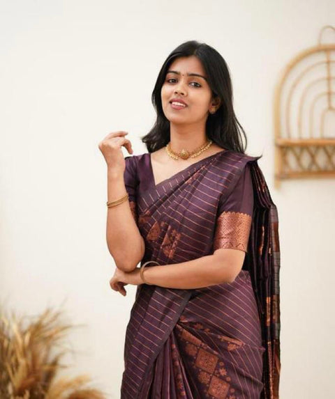 VastraLakshmi Gorgeous Purple Soft Silk Saree With Stylish Blouse Piece